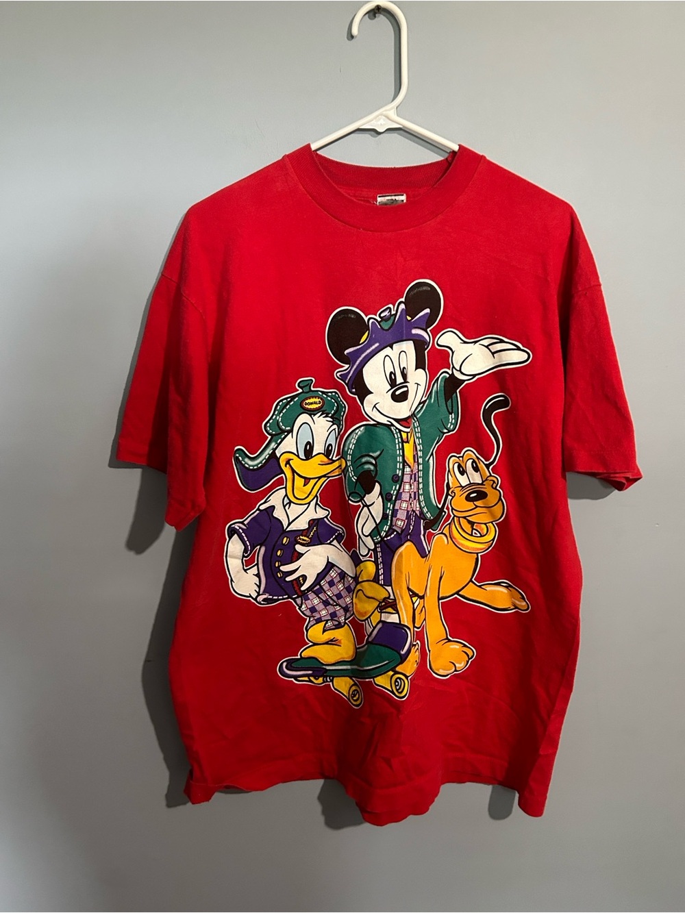 Disney Red Tee with Mickey, Donald & Pluto Skate Graphic